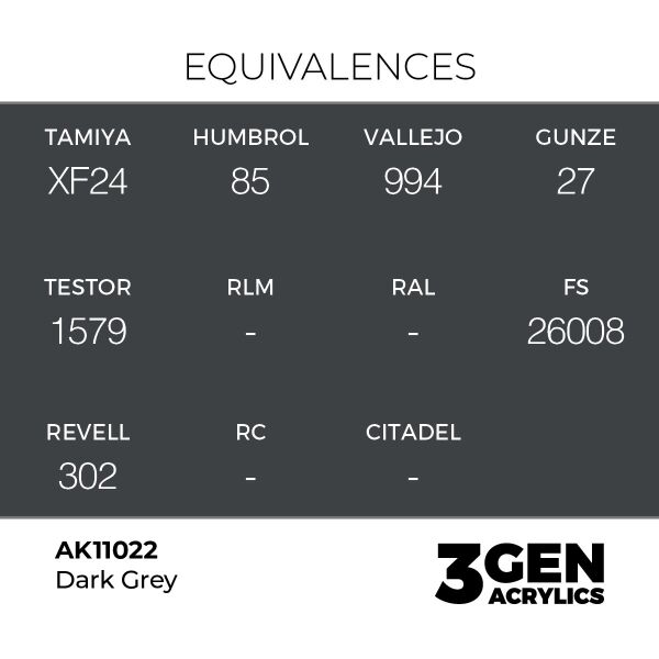 AK 11022 17 ml. Dark Grey, 3GEN Akrilik Model Boyası