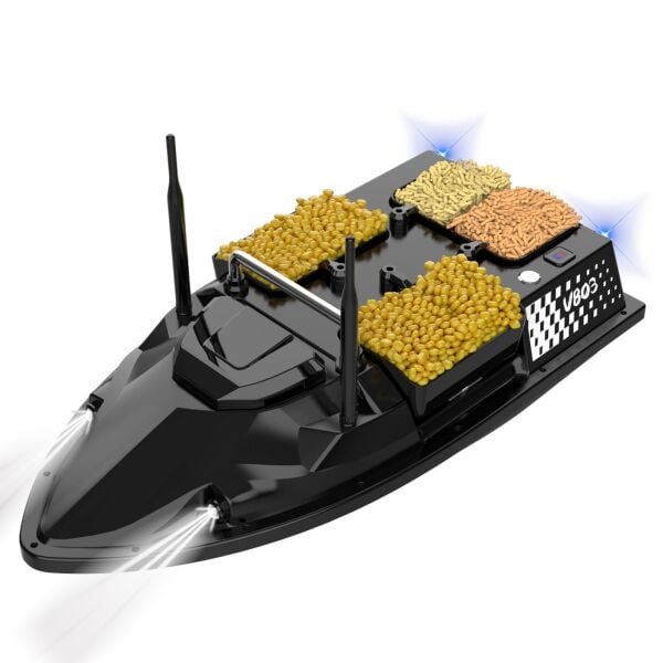 Flytec V803 Pro 500M Menzilli, GPS'li, 200 Konumlu, Oto Eve Dönüş, Yüksek Kapasiteli Batarya, 25Km/S Hızlı Balık, Sazan Yemleme Teknesi ve Botu Sonar + Ekstra Bataryalı