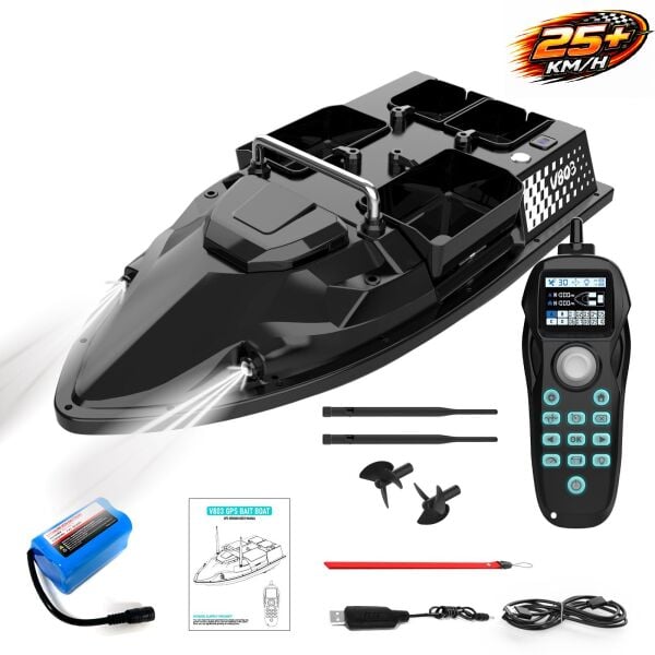 Flytec V803 Pro 500M Menzilli, GPS'li, 200 Konumlu, Oto Eve Dönüş, Yüksek Kapasiteli Batarya, 25Km/S Hızlı Balık, Sazan Yemleme Teknesi ve Botu