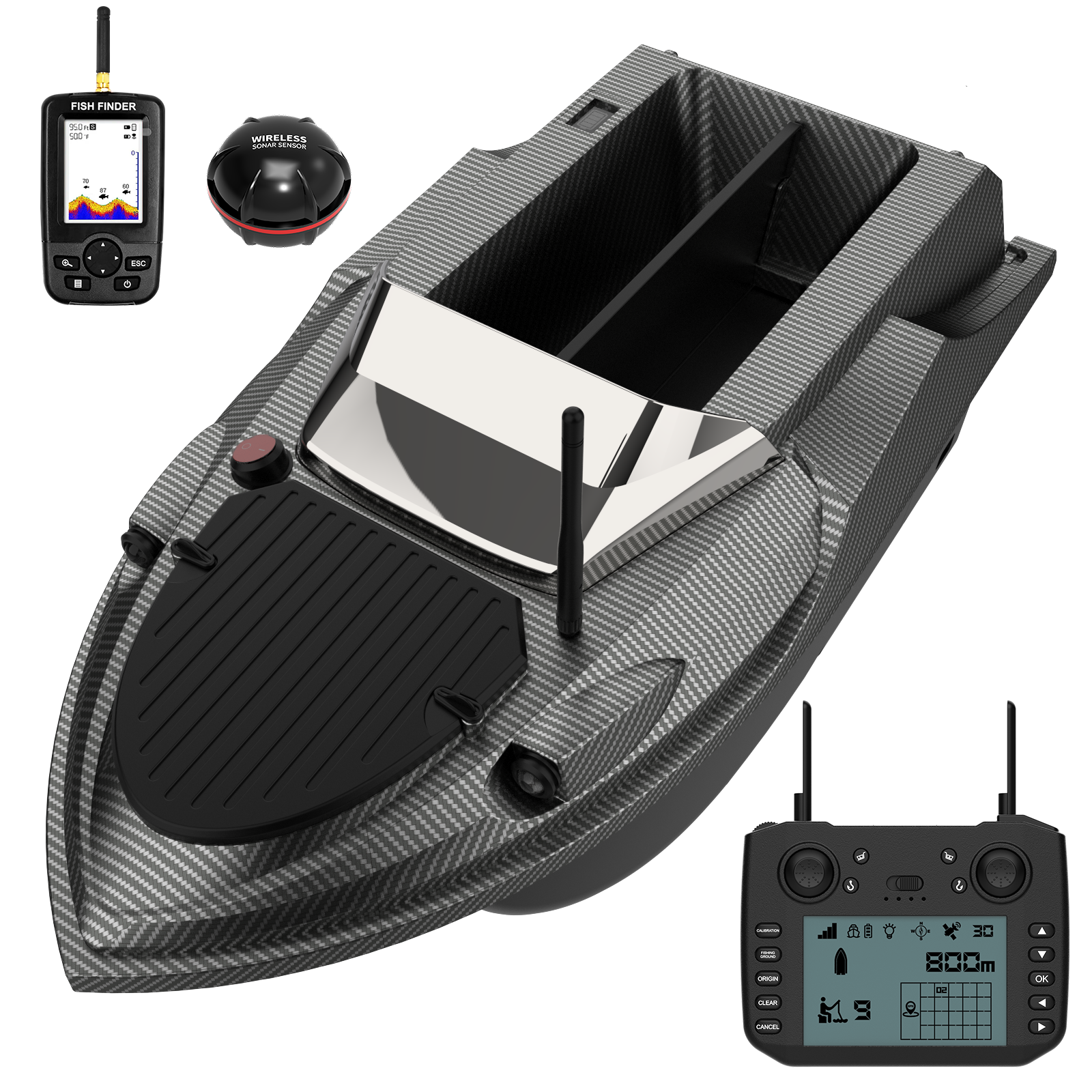 Flytec V080 800M Menzilli, GPS'li, 180 Konumlu, Oto Eve Dönüş, 15Km/S Hızlı Yüksek Kapasiteli Batarya, Yüksek Hızlı Balık, Sazan Yemleme Teknesi ve Botu Sonarlı