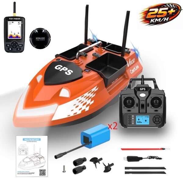 Flytec V802 Pro 500M Menzilli, GPS'li, 160 Konumlu, Oto Eve Dönüş, Yüksek Kapasiteli Batarya, Yüksek Hızlı (25Km/S Hız) Balık, Sazan Yemleme Teknesi ve Botu Sonar + Ekstra Bataryalı