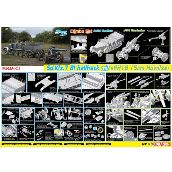 Dragon 6918 1/35 Ölçek, Sd.Kfz.7 8ton Yarım Paletli Personel Taşıyıcı ve sFH18 15cm Obüs, Plastik Model Kiti