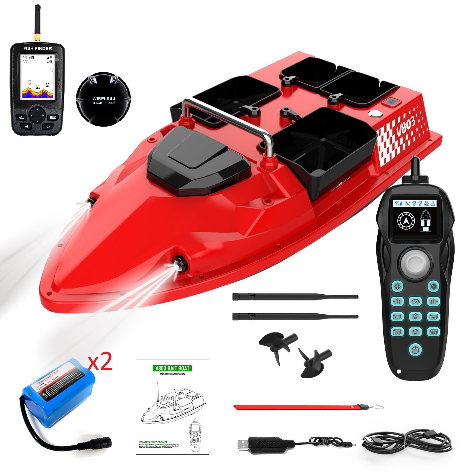 Flytec V803 Basic 500M Menzilli, Yüksek Kapasiteli Batarya, Yüksek Hızlı Balık, Sazan Yemleme Teknesi ve Botu Sonar + Ekstra Bataryalı