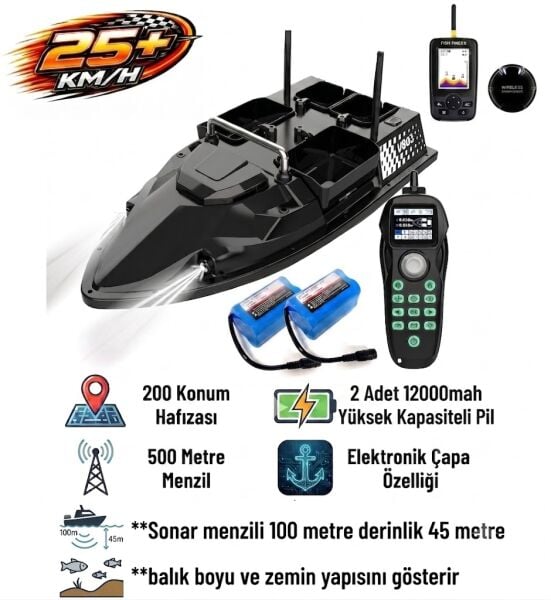SAZAN YEMLEME BOTU Flytec V803 Pro 500M Menzilli, GPS'li, 200 Konumlu, Oto Eve Dönüş, Yüksek Kapasiteli Batarya, 25Km/S Hızlı Balık, Sazan Yemleme Teknesi ve Botu Sonar + Ekstra Bataryalı