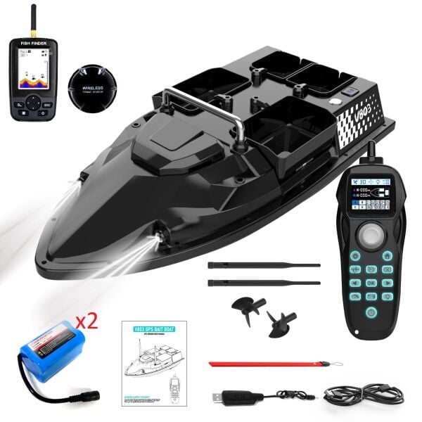 Flytec V803 Pro 500M Menzilli, GPS'li, 200 Konumlu, Oto Eve Dönüş, Yüksek Kapasiteli Batarya, Yüksek Hızlı Balık, Sazan Yemleme Teknesi ve Botu Sonar + Ekstra Bataryalı