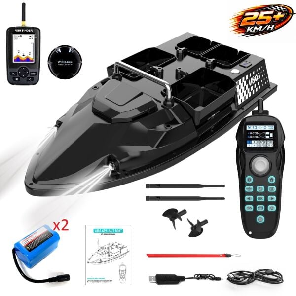 Flytec V803 Pro 500M Menzilli, GPS'li, 200 Konumlu, Oto Eve Dönüş, Yüksek Kapasiteli Batarya, 25Km/S Hızlı Balık, Sazan Yemleme Teknesi ve Botu Sonar + Ekstra Bataryalı
