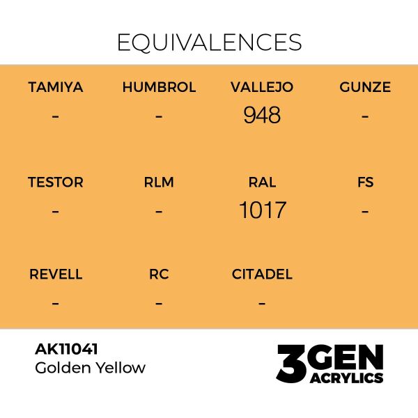 AK 11041 17 ml. Golden Yellow, 3GEN Akrilik Model Boyası