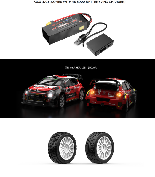 MJX 1/7 Citroen C3 WRC 7303 Hyper GO 4x4 Fırçasız (Brushless) Motor ve Escli, Su Geçirmez (Waterproof) 2.4 Ghz. Uzaktan Kumandalı Ralli Aracı Normal Paket