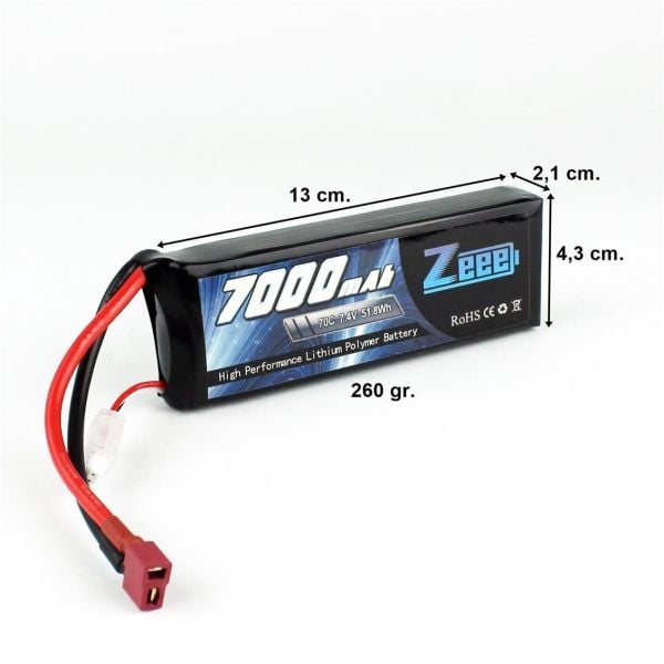 Zeee Power 2S, 7.4 Volt, 7000 mAh, 70C, T-Deans Fişli, Li-Po Pil Grubu
