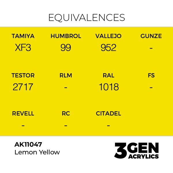 AK 11047 17 ml. Lemon Yellow, 3GEN Akrilik Model Boyası