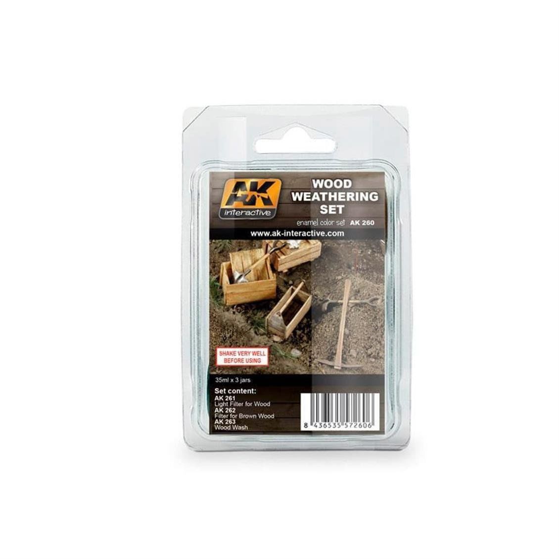 AK Interactive 260 3x35 ml. Ahşap Eskitme Efekti, Enamel Model Boyası Seti