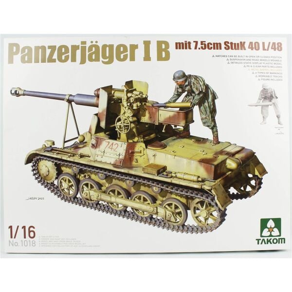 Takom 1018 1/16 Ölçek, Alman Tank Avcısı ve 7.5cm Stuk 40 L/48 Topu, Plastik Model Kiti