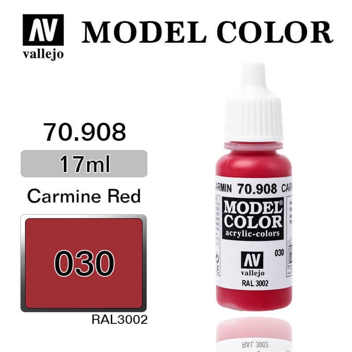 Vallejo 70908 17 ml. (30) Carmine Red-Matt, Model Color Serisi Model Boyası