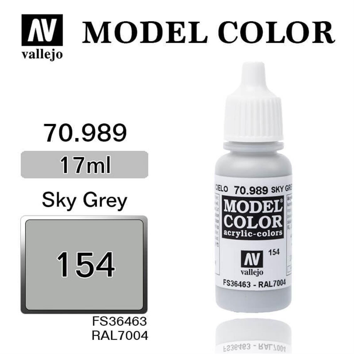 Vallejo 70989 18 ml. (154) Sky Grey-Matt, Model Color Serisi Model Boyası