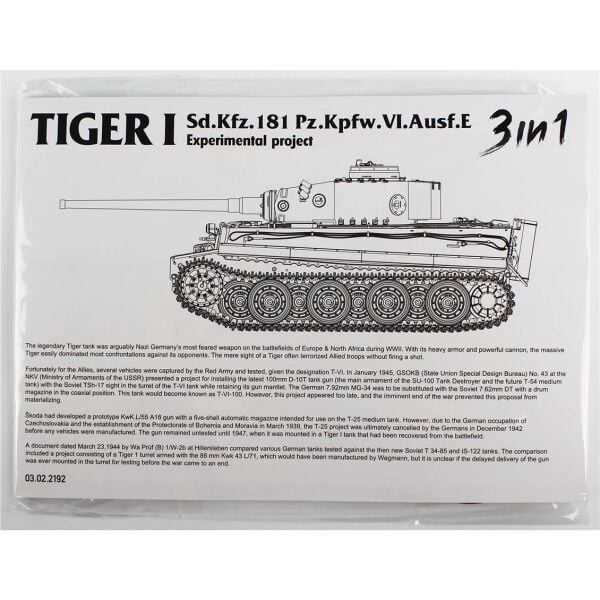 Takom 2192 1/35 Ölçek, TIGER I Sd.Kfz.181 Pz.Kpfw.VI.Ausf.E Ağır Tankı (Experimental project 3 in 1), Plastik model Kiti
