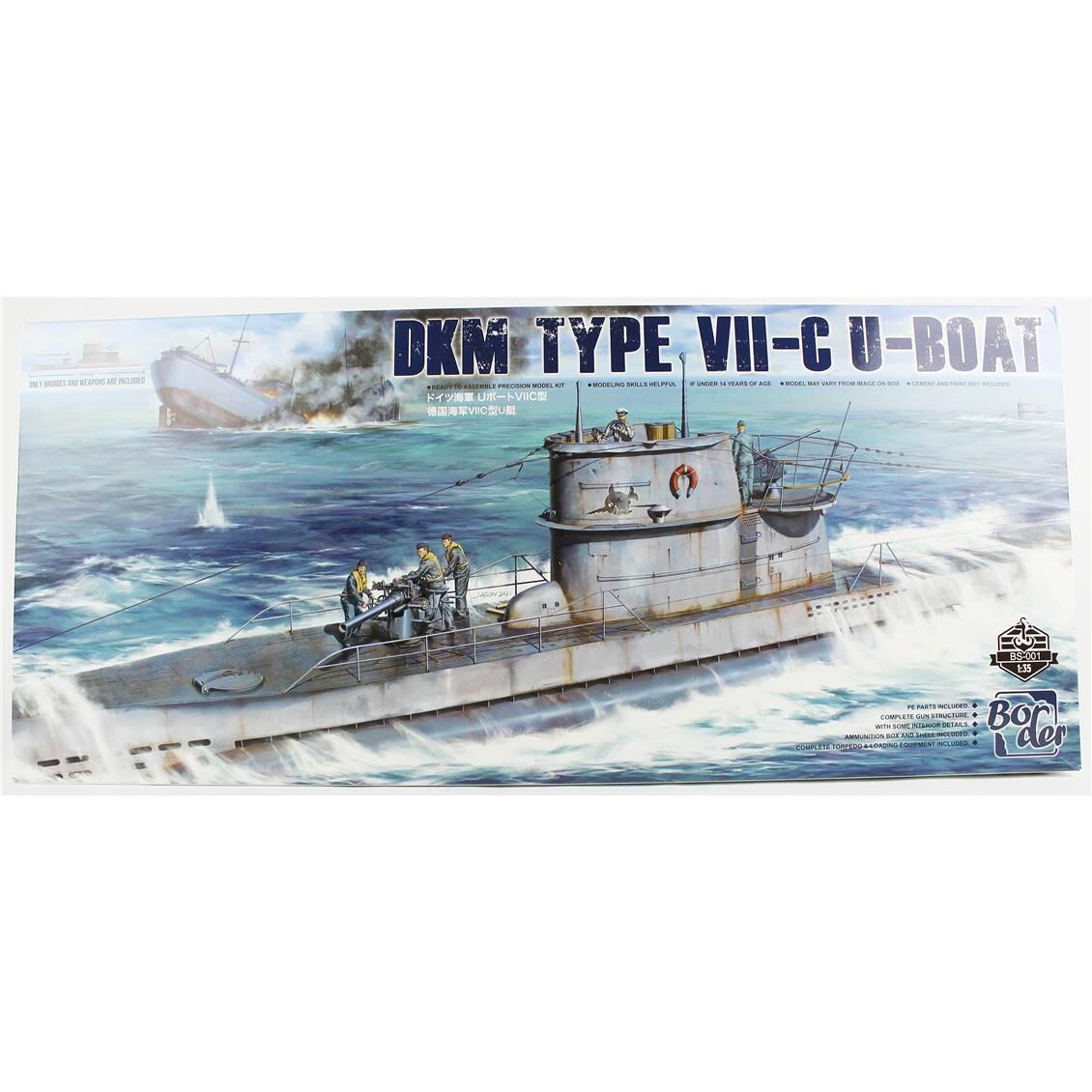 Border BS-001 1/35 Ölçek, DKM Type VII-C U-Boat Güverte Kesiti, Plastik Model Kiti
