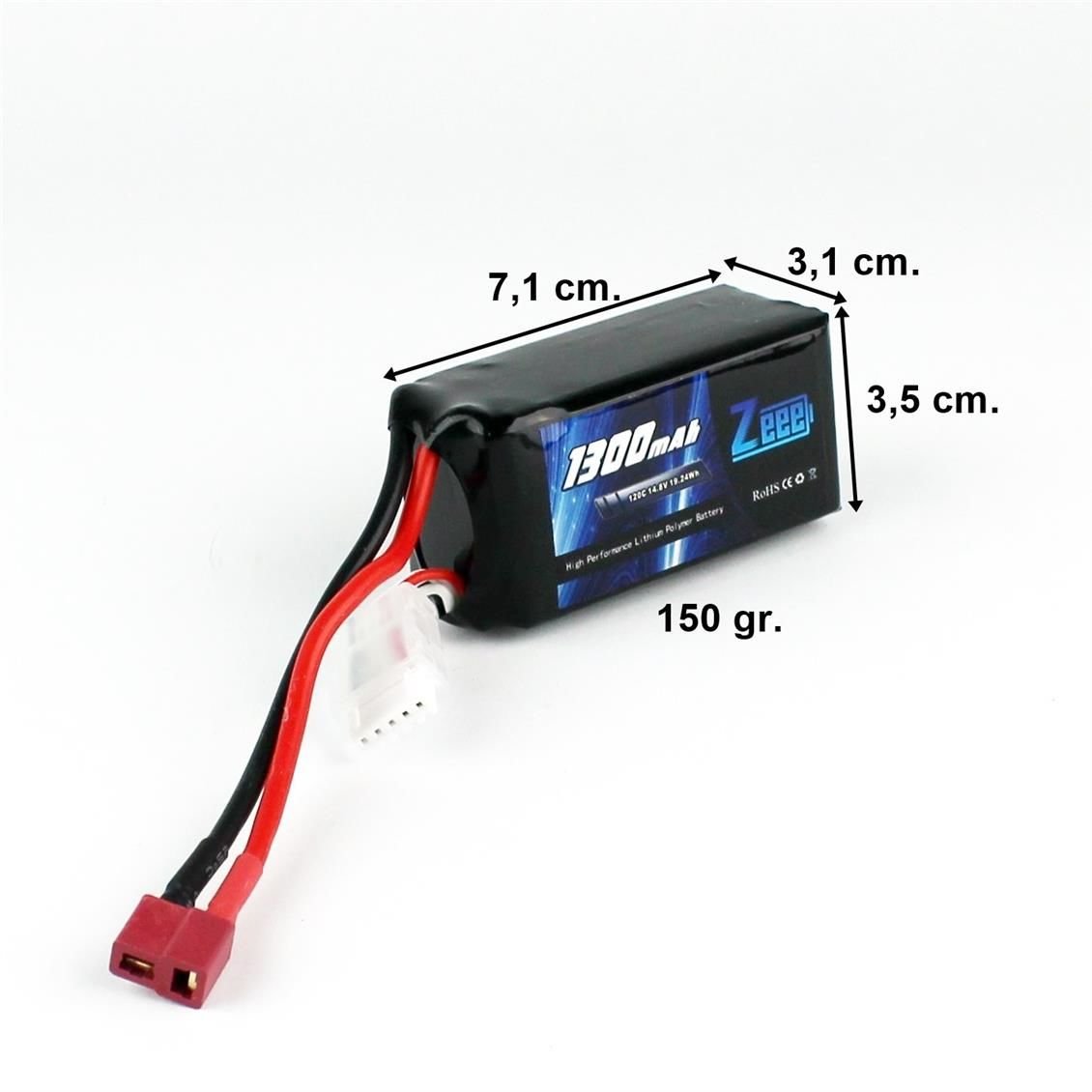 Zeee Power FPV 4S, 14.8 Volt, 1300 mAh, 120C, T-Deans Fişli, Li-Po Pil Grubu
