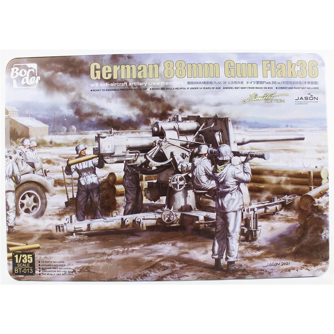 Border BT-013 1/35 Ölçek, Alman 88mm Gun Flak36 ve 6 Adet Uçaksavar Mürettebatı, Plastik Model Kiti