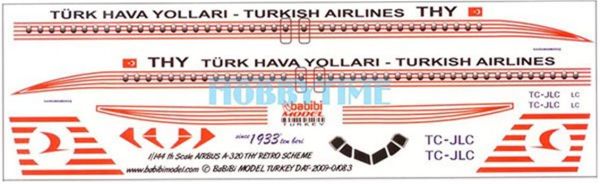 Babibi DAT01083 1/144 Ölçek, Thy, Airbus A320, Retro Şema, Dekal Çıkartma
