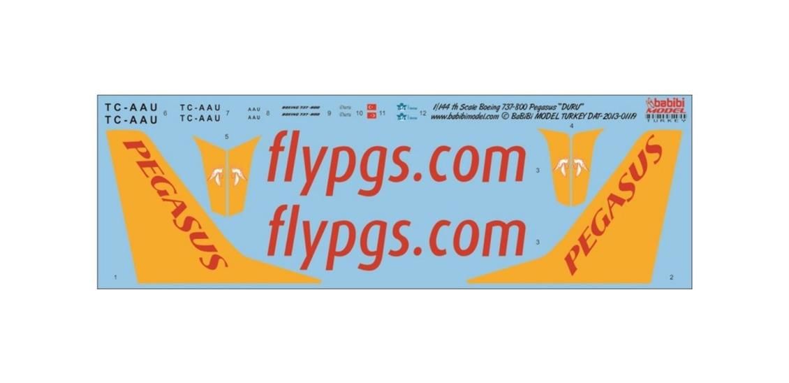 Babibi DAT01119 1/144 Ölçek, Pegasus, Boeing 737-800, Duru, Dekal Çıkartma