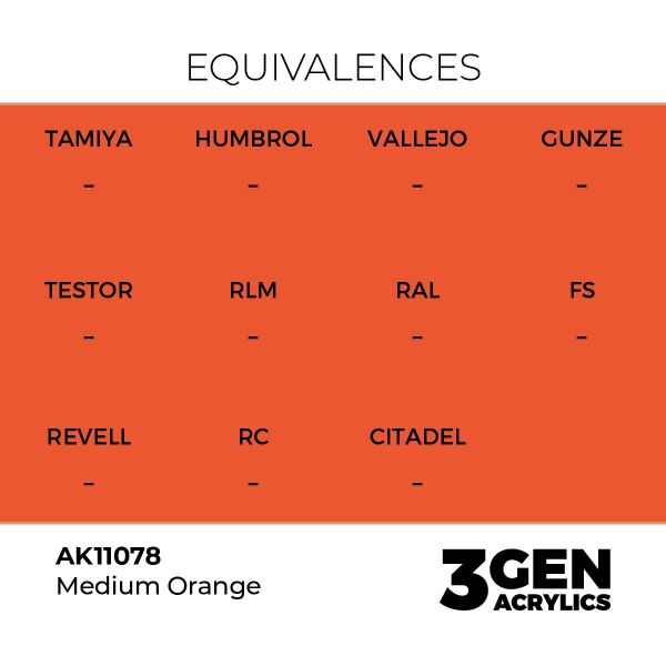 AK 11078 17 ml. Medium Orange, 3GEN Akrilik Model Boyası