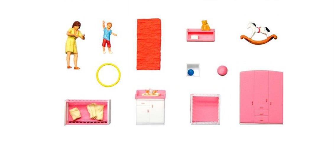 Preiser 10645 1/87 Ölçek, Bebek Odasında Bez Değiştirme, Boyanmış Plastik Figürleri, 12 Adet