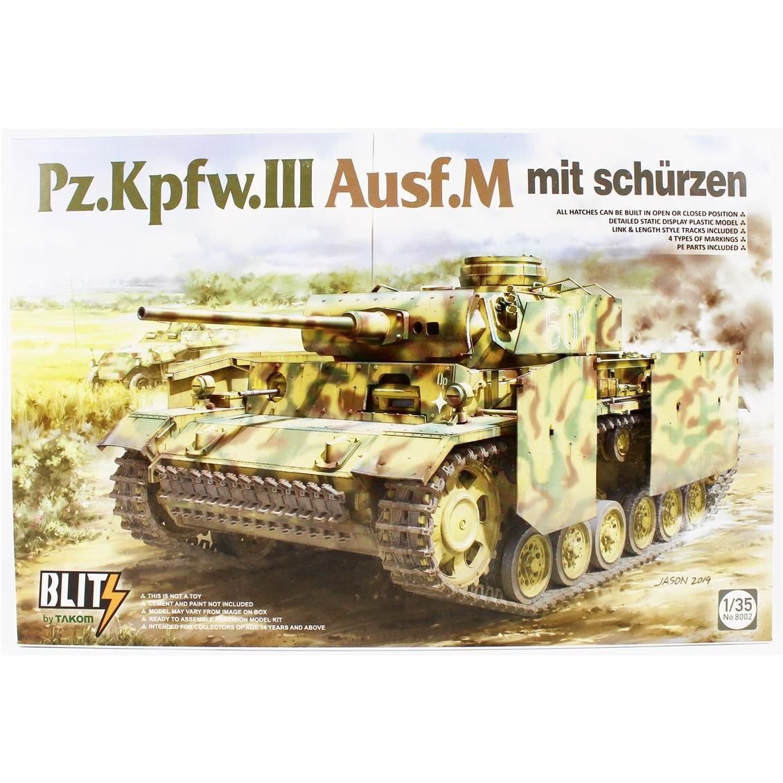 Takom 8002 1/35 Ölçek, Alman Orta Tankı Schürzen Zırhlı Panzer III (Versiyon M), Plastik Model kiti