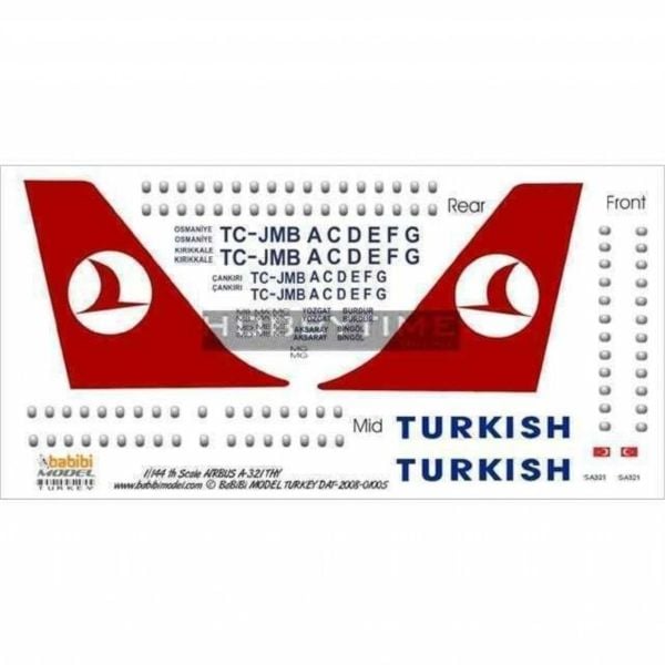 Babibi DAT01005 1/144 Ölçek, Thy, Airbus A321, Dekal Çıkartma