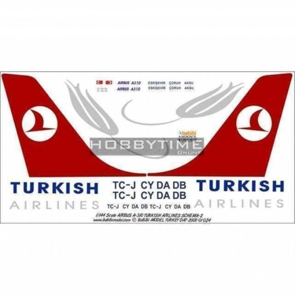 Babibi DAT01024 1/144 Ölçek, Thy, Airbus A310, Dekal Çıkartma