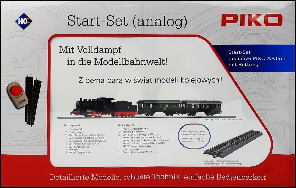 Piko 97933 1/87 Ölçek, PKW, Buharlı Loomotif ve 2xYolcu Vagonu, Yataklı Raylar, Güç Kaynağı, 110x88 cm. Model Tren Başlangıç Se