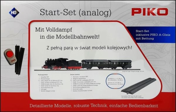 Piko 97933 1/87 Ölçek, PKW, Buharlı Loomotif ve 2xYolcu Vagonu, Yataklı Raylar, Güç Kaynağı, 110x88 cm. Model Tren Başlangıç Se