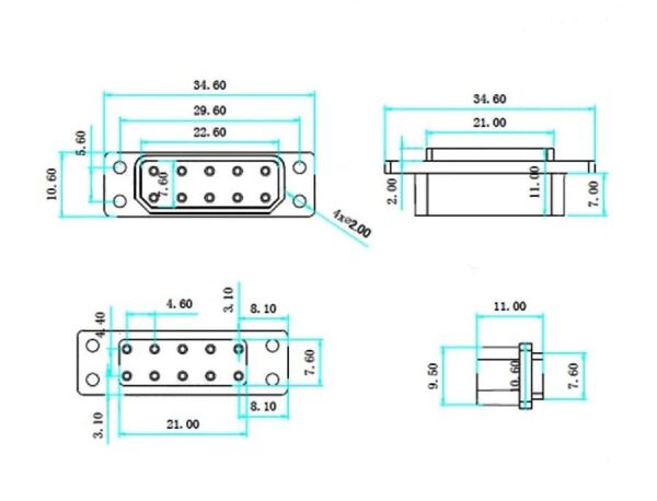 JY10P 10-Pin Konnektör Dişi-Erkek Set (Uçak Kanat Hızlı Bağlantı)