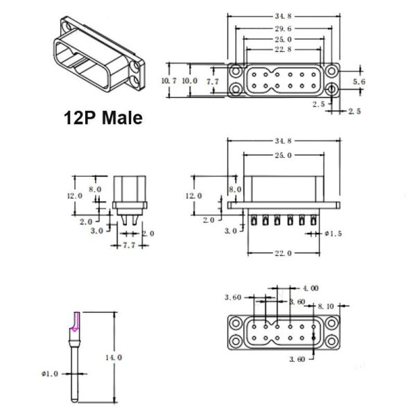 HY-12PIN 12-Pin Konnektör Dişi-Erkek Set (Uçak Kanat Hızlı Bağlantı)
