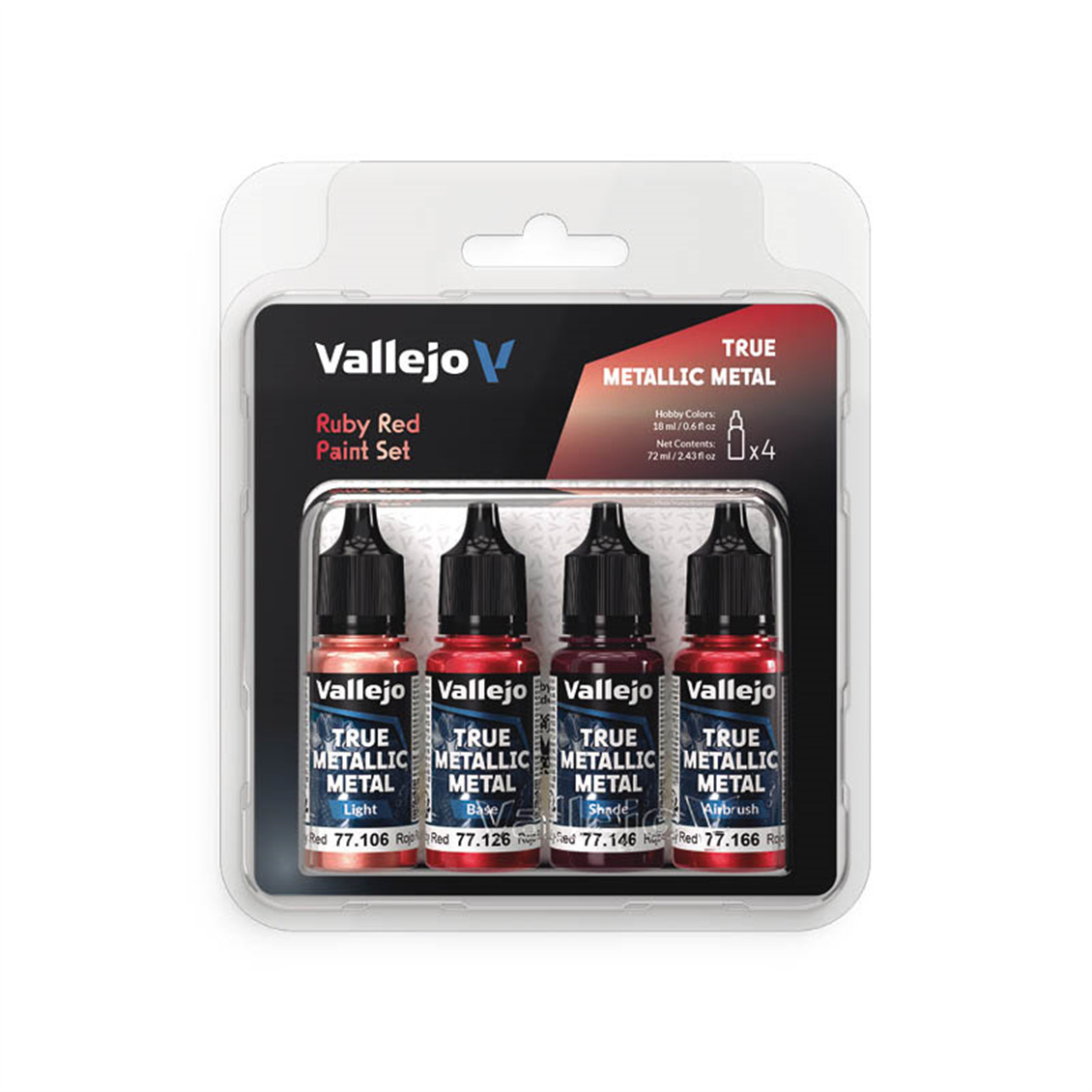 Vallejo 77254 4x18 ml. Ruby Red, True Metallic Metal (TMM) Serisi Model Boyası Seti