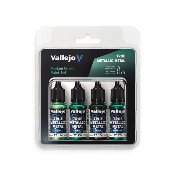 Vallejo 77257 4x18 ml. Dusken Green, True Metallic Metal (TMM) Serisi Model Boyası Seti