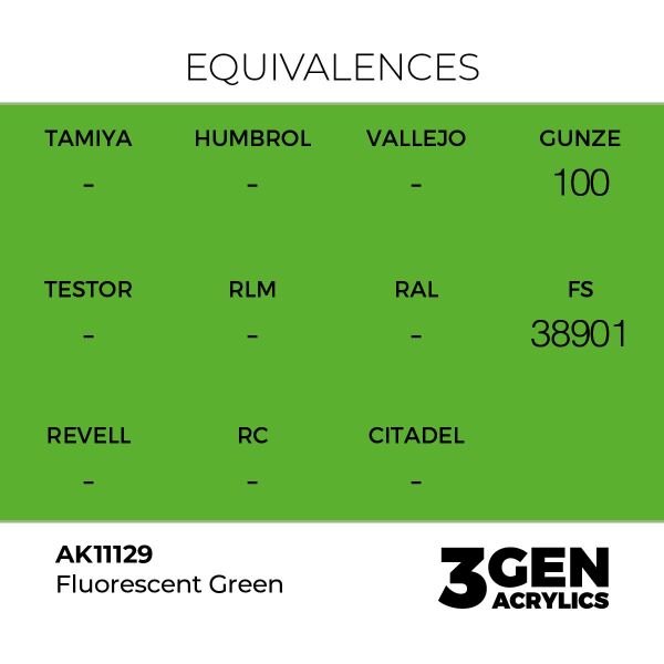AK 11129 17 ml. Fluorescent Green, 3GEN Akrilik Model Boyası