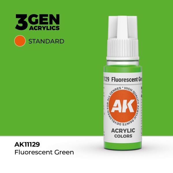 AK 11129 17 ml. Fluorescent Green, 3GEN Akrilik Model Boyası