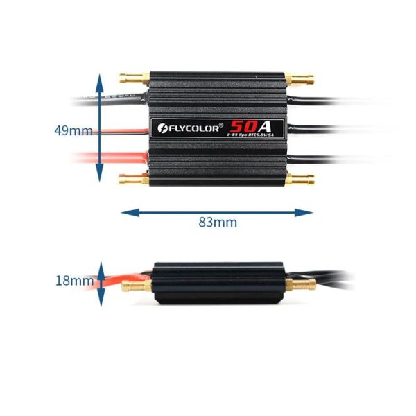 Flycolor Waterproof 50A 2-6S Brushless ESC 5.5V/5A BEC  (Su Soğutmalı, Fırçasız)