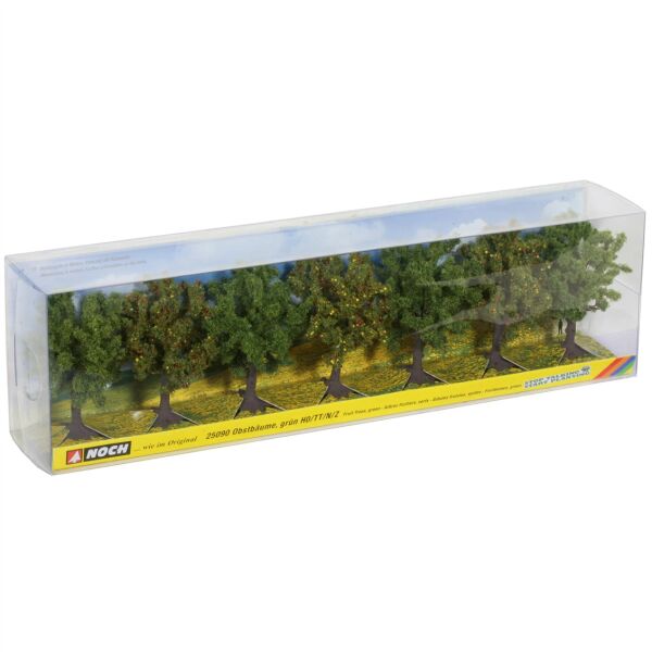 Noch 25090 Yeşil Çiçekli Meyva Ağaçları, 8 cm. 7 Adet, Diorama Malzemesi