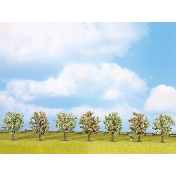 Noch 25092 Beyaz Çiçekli Meyva Ağaçları, 8 cm. 7 Adet, Diorama Malzemesi