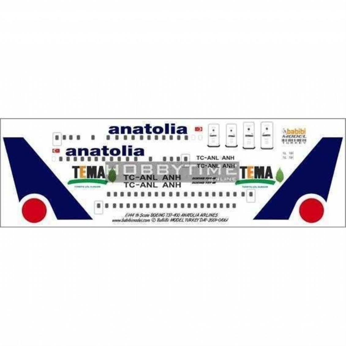 Babibi DAT01061 1/144 Ölçek, Anatolia Air, Boeing 737-400, Dekal Çıkartma