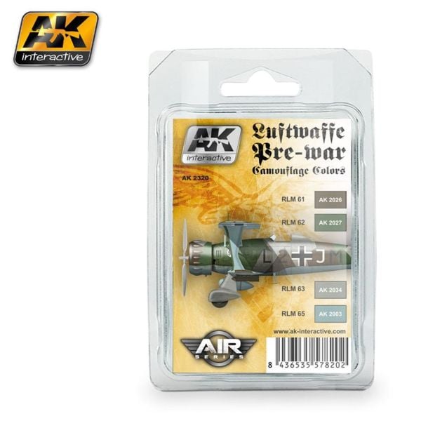 AK Interactive 2320 4x17 ml. Luftwaffe Pre-War Kamuflaj Renkleri, Akrilik Model Boyası Seti