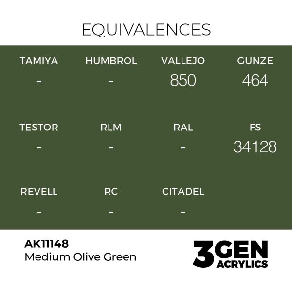 AK 11148 17 ml. Medium Olive Green, 3GEN Akrilik Model Boyası