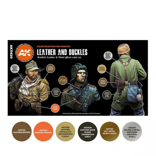 AK Interactive 11620 6x17 ml. Deri,Toka ve Ayakkabı Boyaları, Akrilik Model Boyası Seti