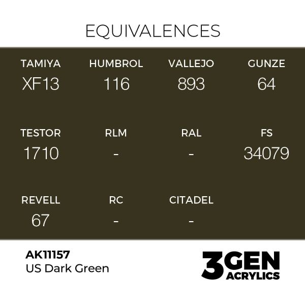 AK 11157 17 ml. US Dark Green, 3GEN Akrilik Model Boyası