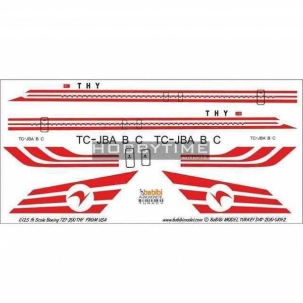 Babibi DAT01092 1/270 Ölçek, Thy, Boeing 727-200, From Usa, Dekal Çıkartma