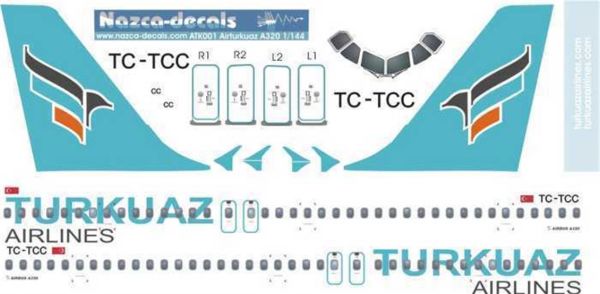 Nazca Decals Atk001 1/144 Ölçek, Air Turkuaz A320 Classic
