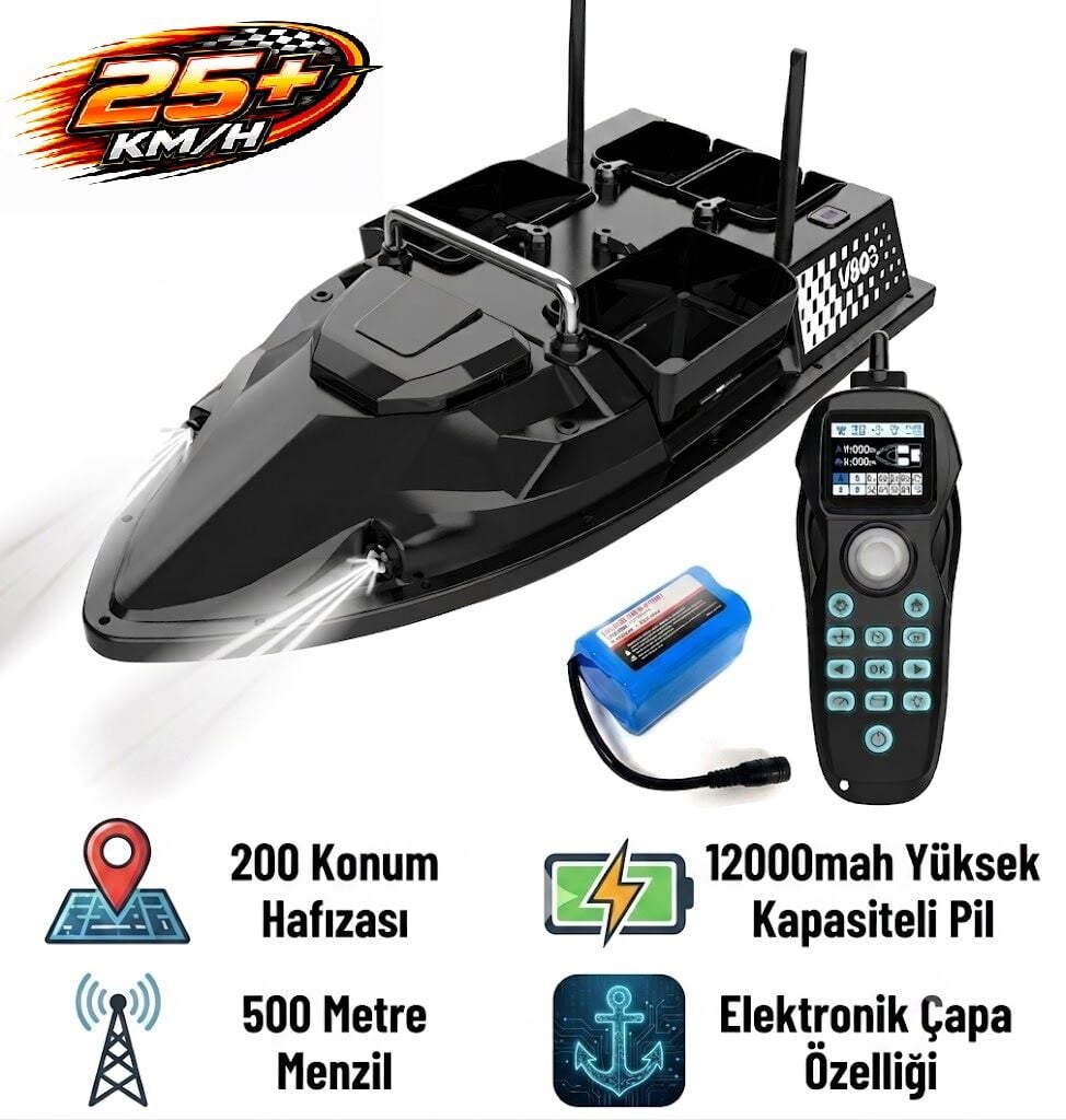 Flytec V803 Pro 500M Menzilli, GPS'li, 200 Konumlu, Oto Eve Dönüş, Yüksek Kapasiteli Batarya, 25Km/S Hızlı Balık, Sazan Yemleme Teknesi ve Botu Normal Paket