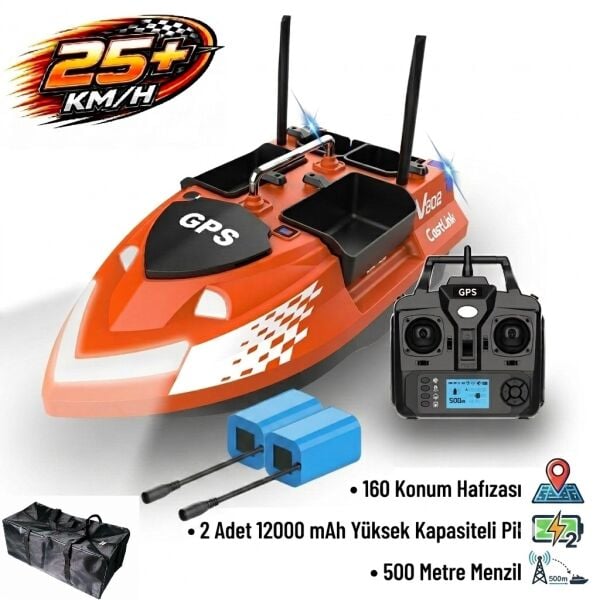 Flytec V802 Pro 500M Menzilli, GPS'li, 160 Konumlu, Oto Eve Dönüş, Yüksek Kapasiteli Batarya, Yüksek Hızlı (25Km/S Hız) Balık, Sazan Yemleme Teknesi ve Botu + Çantalı +Ekstra Bataryalı