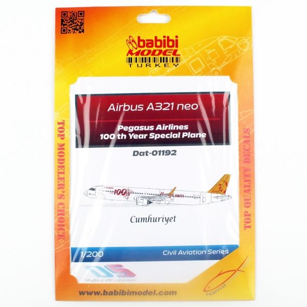 Babibi DAT01192 1/200 Ölçek, Pegasus Hava Yolları Airbus A-321 neo 100.yıl özel boyama Decal Çıkartma